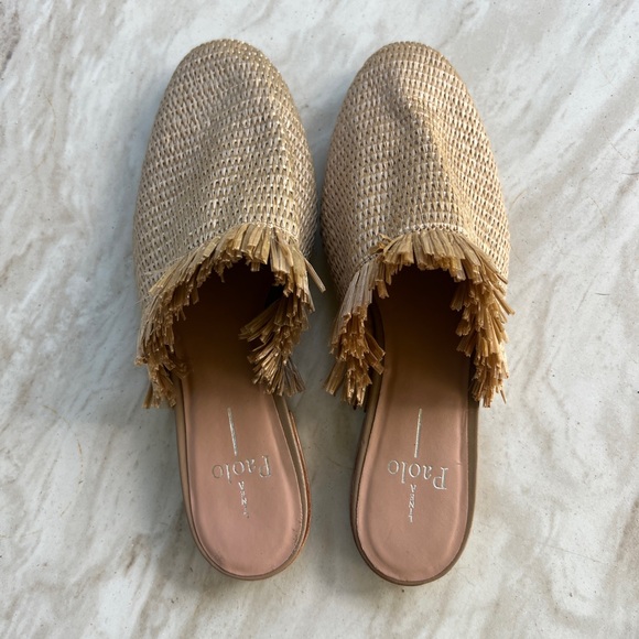 Women's Linea Paolo Tan Raffia Fringe Mule Slip On Size 8 - Picture 2 of 5